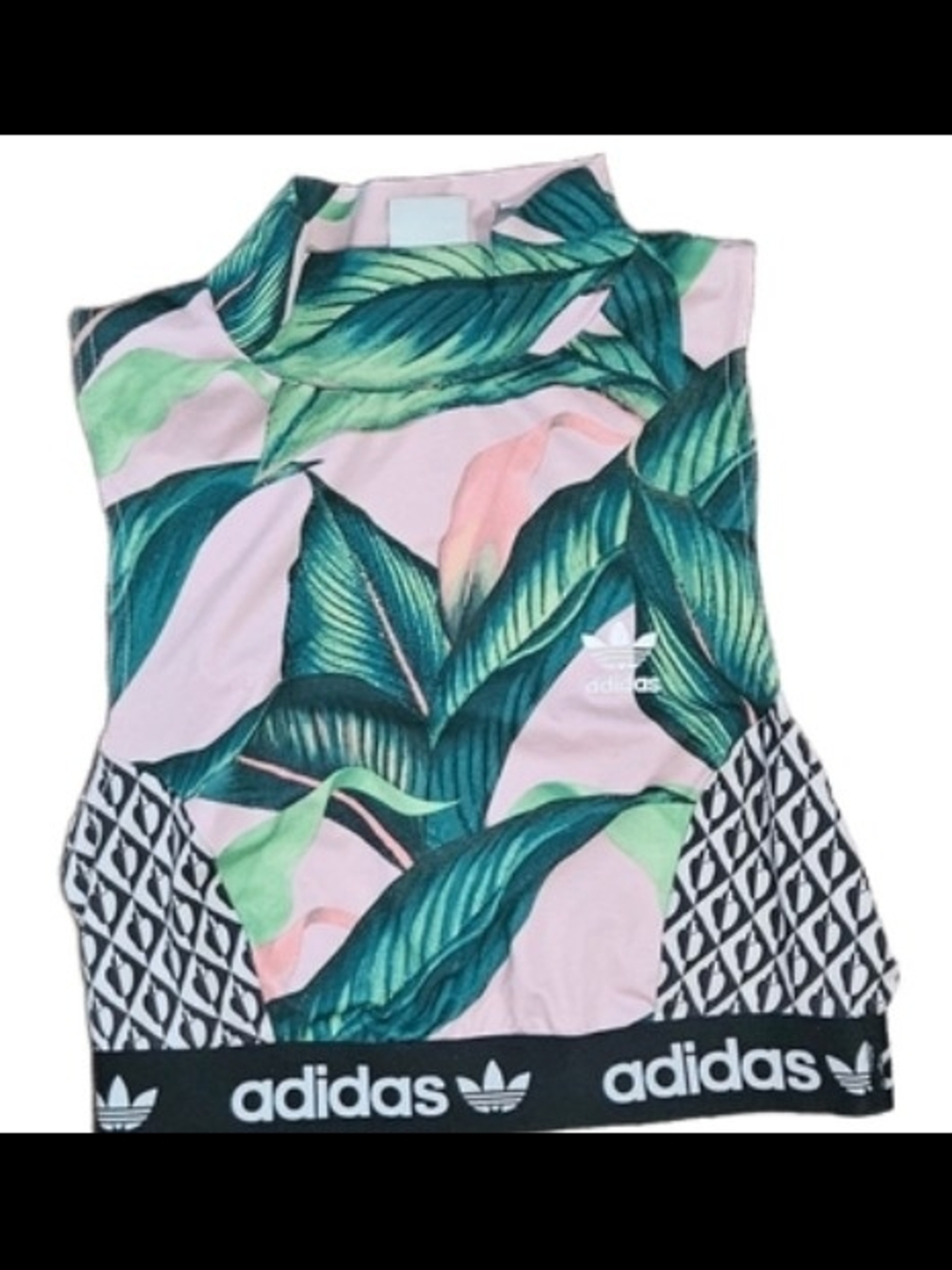 Adidas x Farm Rio Pink and Green Tropical High-Neck Small Crop Top - Picture 4 of 5
